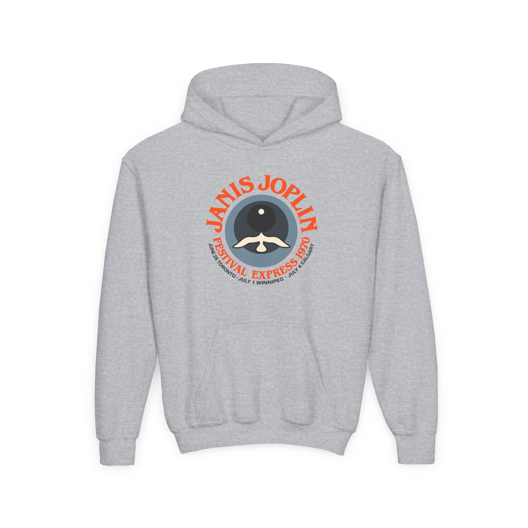 Janis Joplin Festival Express 1970 Youth Heavy Blend Hooded Sweatshirt - Image 3