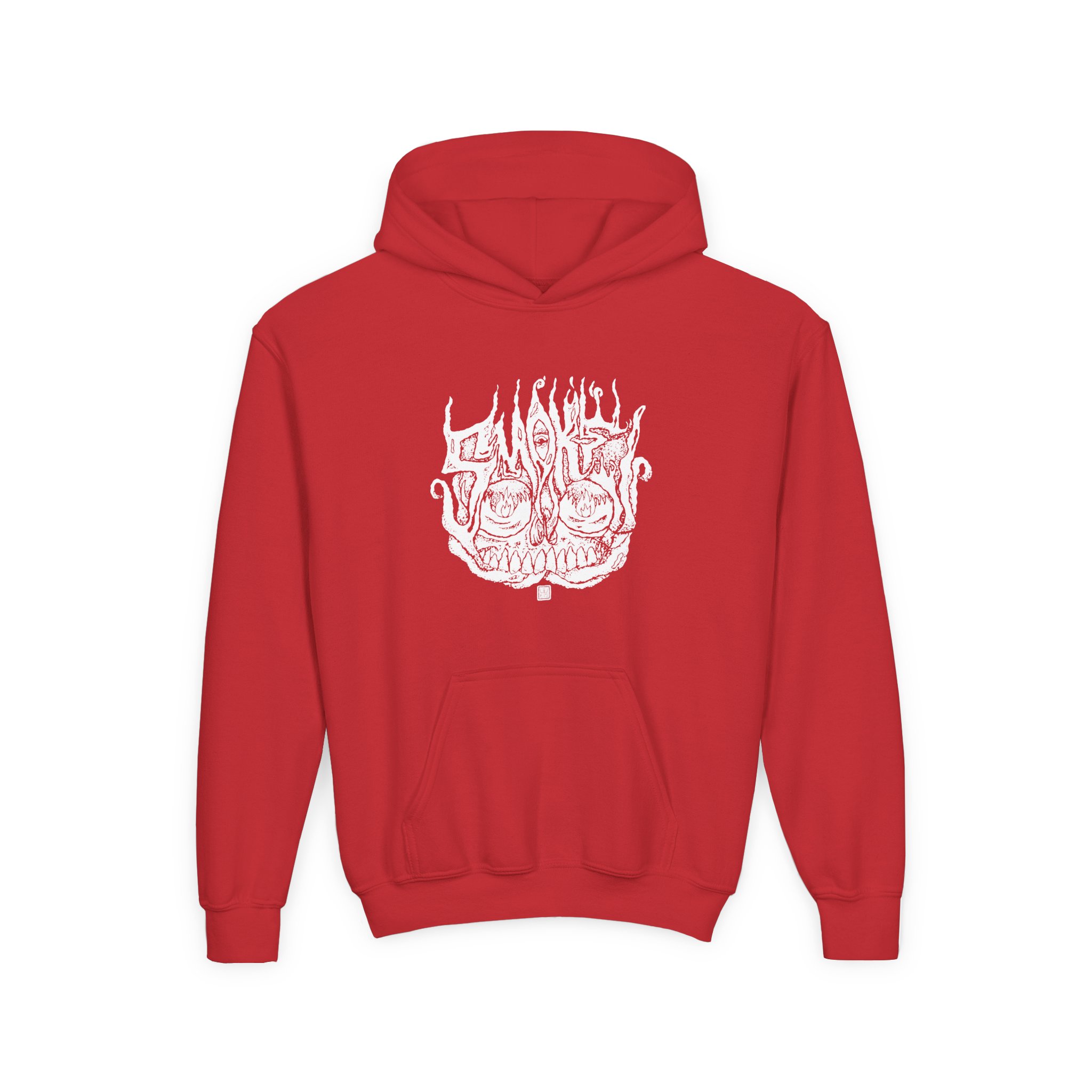 Smoke Smoking Skull Youth Heavy Blend Hooded Sweatshirt - Image 15