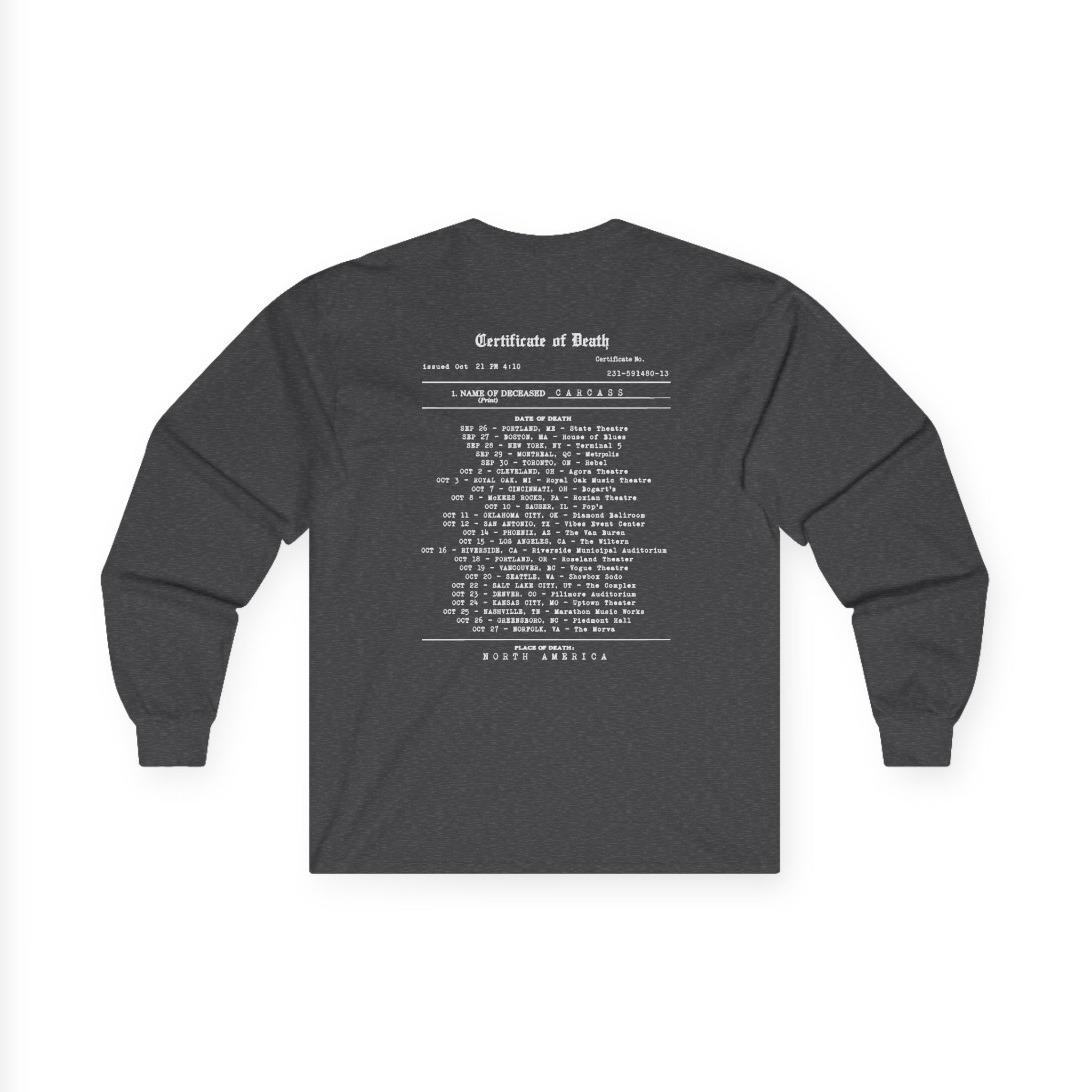 Carcass Certificate of Death Unisex Ultra Cotton Long Sleeve Tee - Image 10