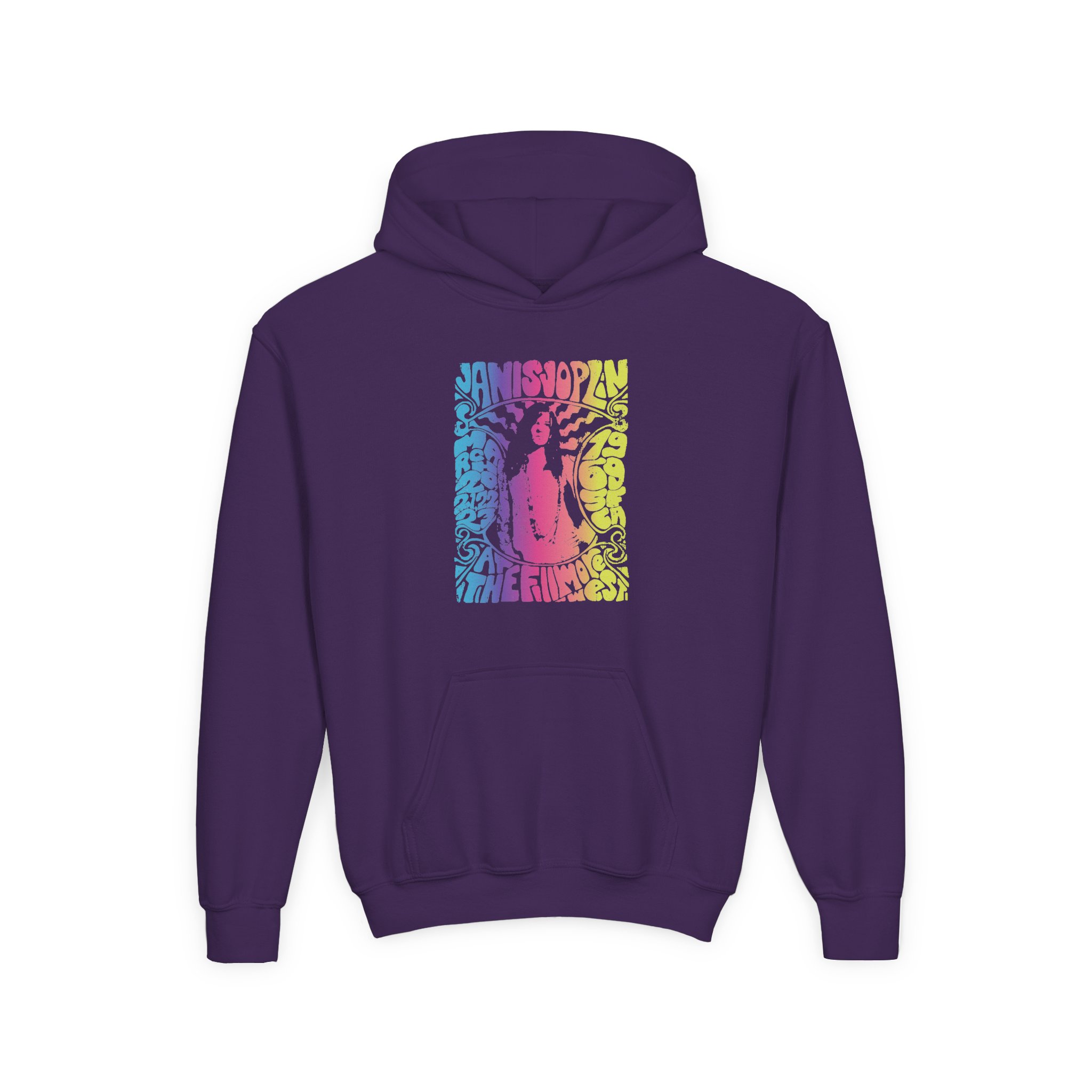Janis Joplin at the Filmore Youth Heavy Blend Hooded Sweatshirt - Image 5