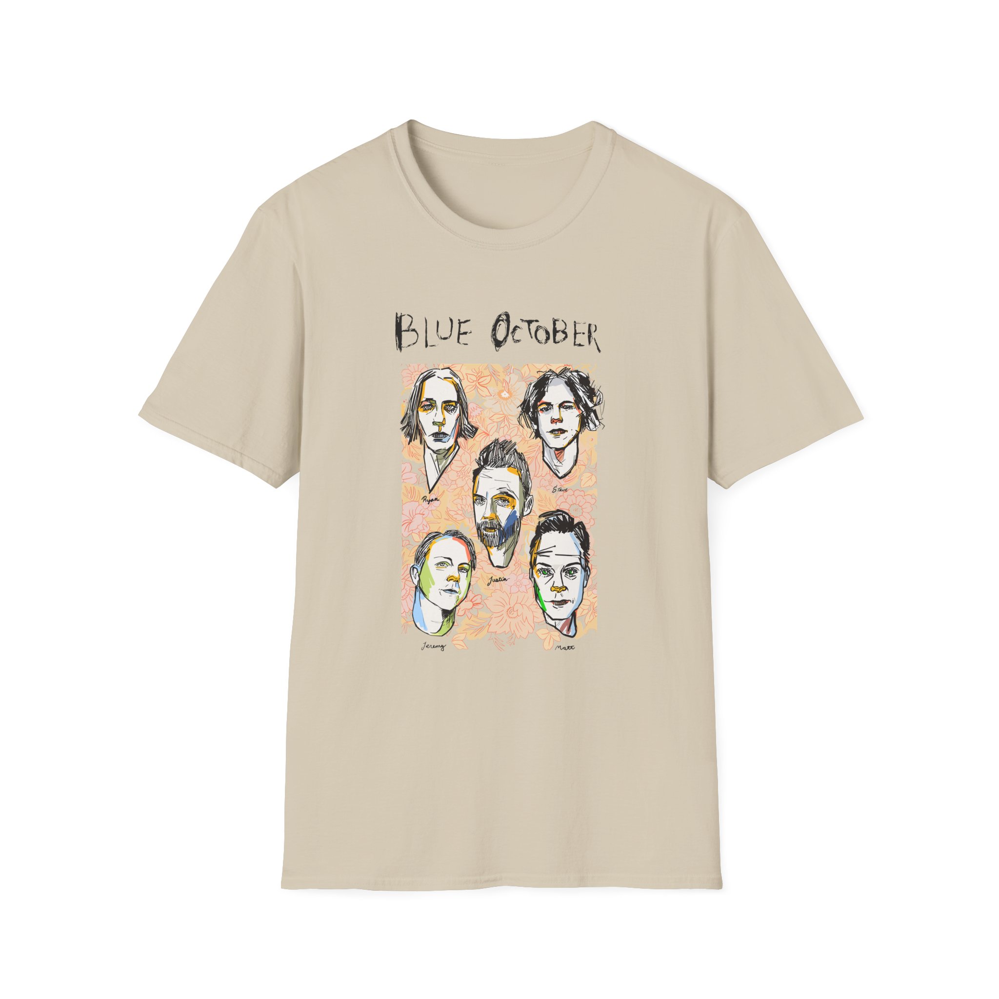 Blue October Caricature Unisex Softstyle T-Shirt - Image 3