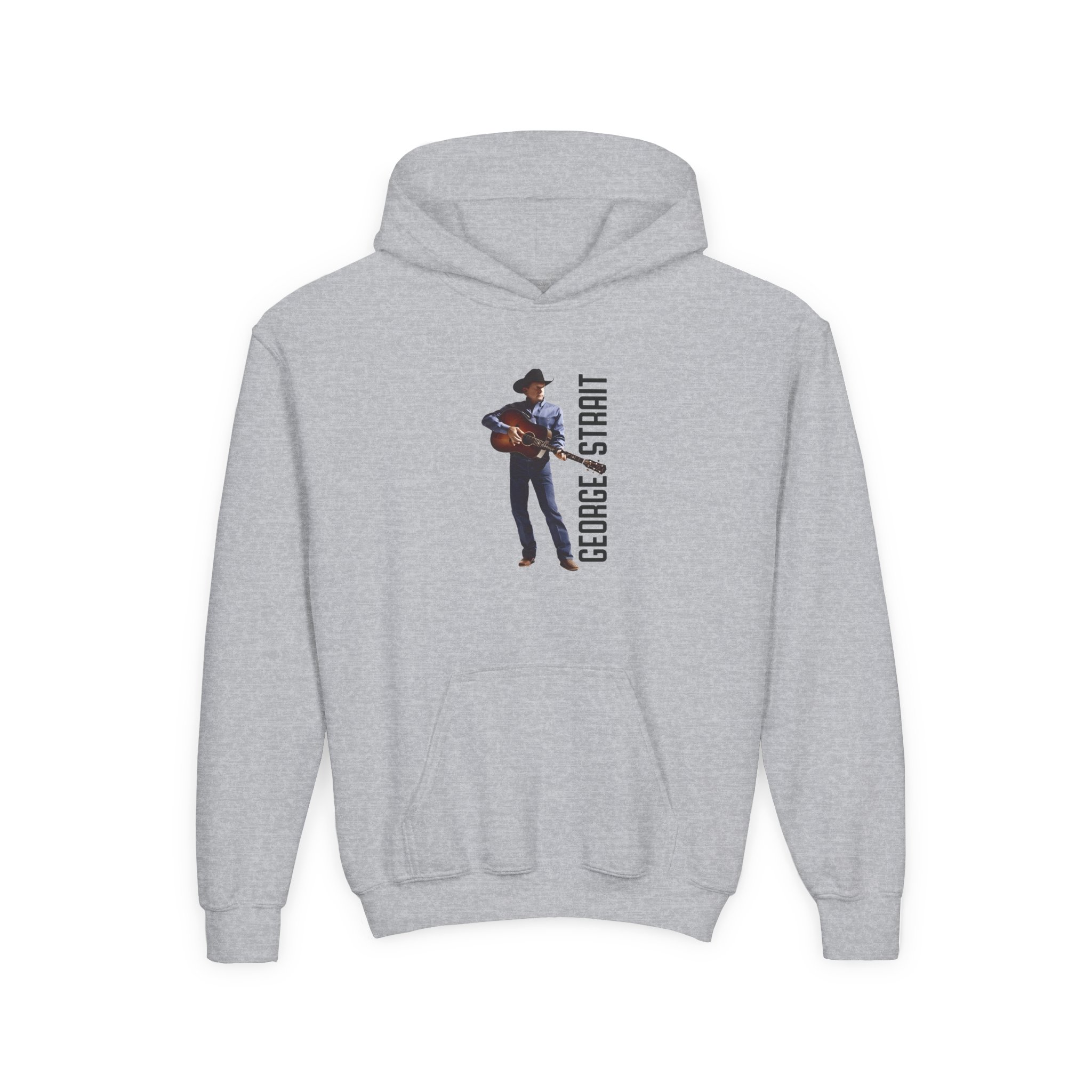 George Strait Heather Denim Silhouette Youth Heavy Blend Hooded Sweatshirt - Image 3
