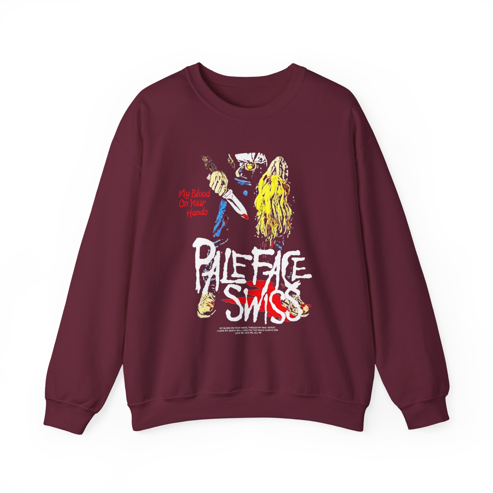 Paleface Swiss My Blood on Your Hands Washed Out Unisex Heavy Blend™ Crewneck Sweatshirt - Image 3