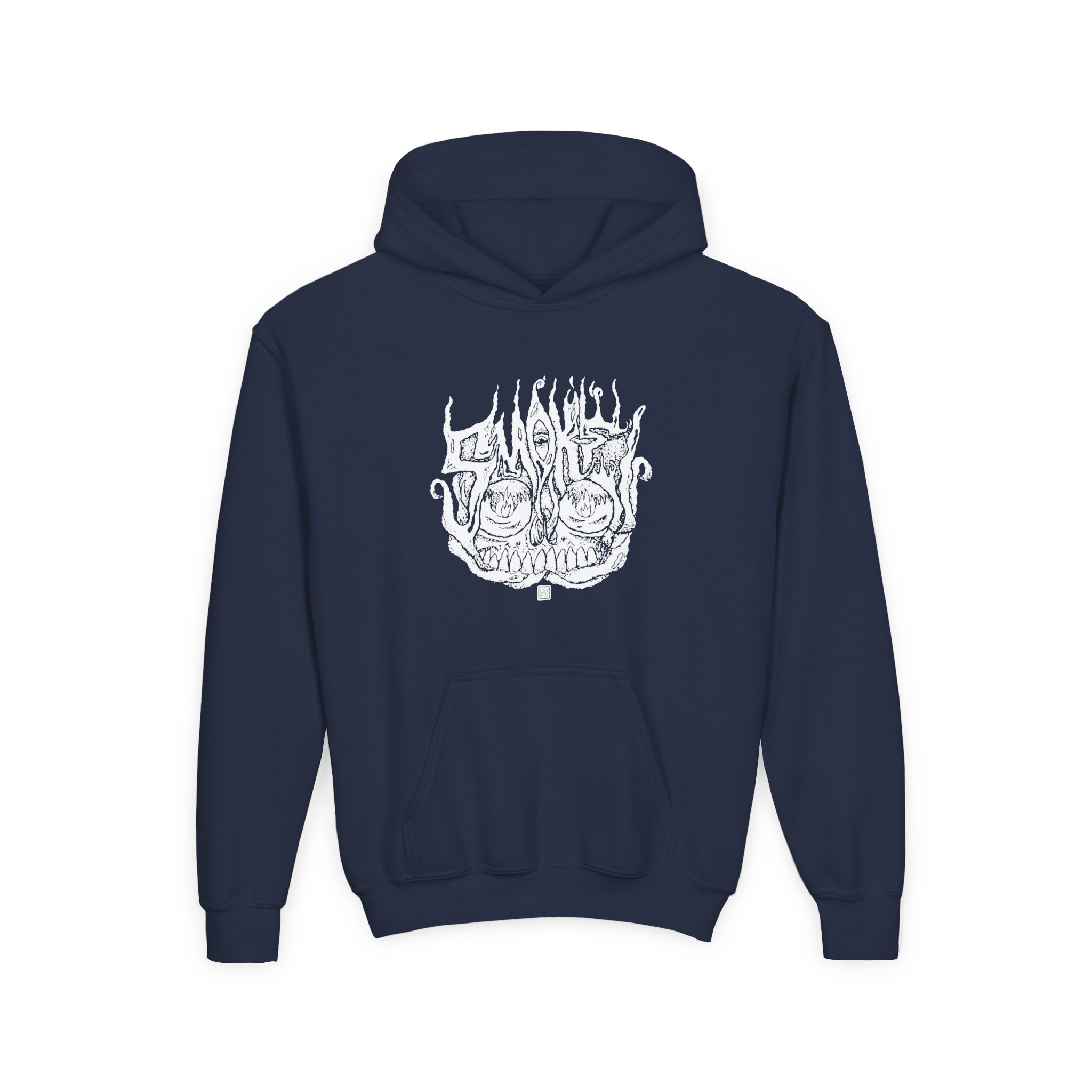 Smoke Smoking Skull Youth Heavy Blend Hooded Sweatshirt - Image 11