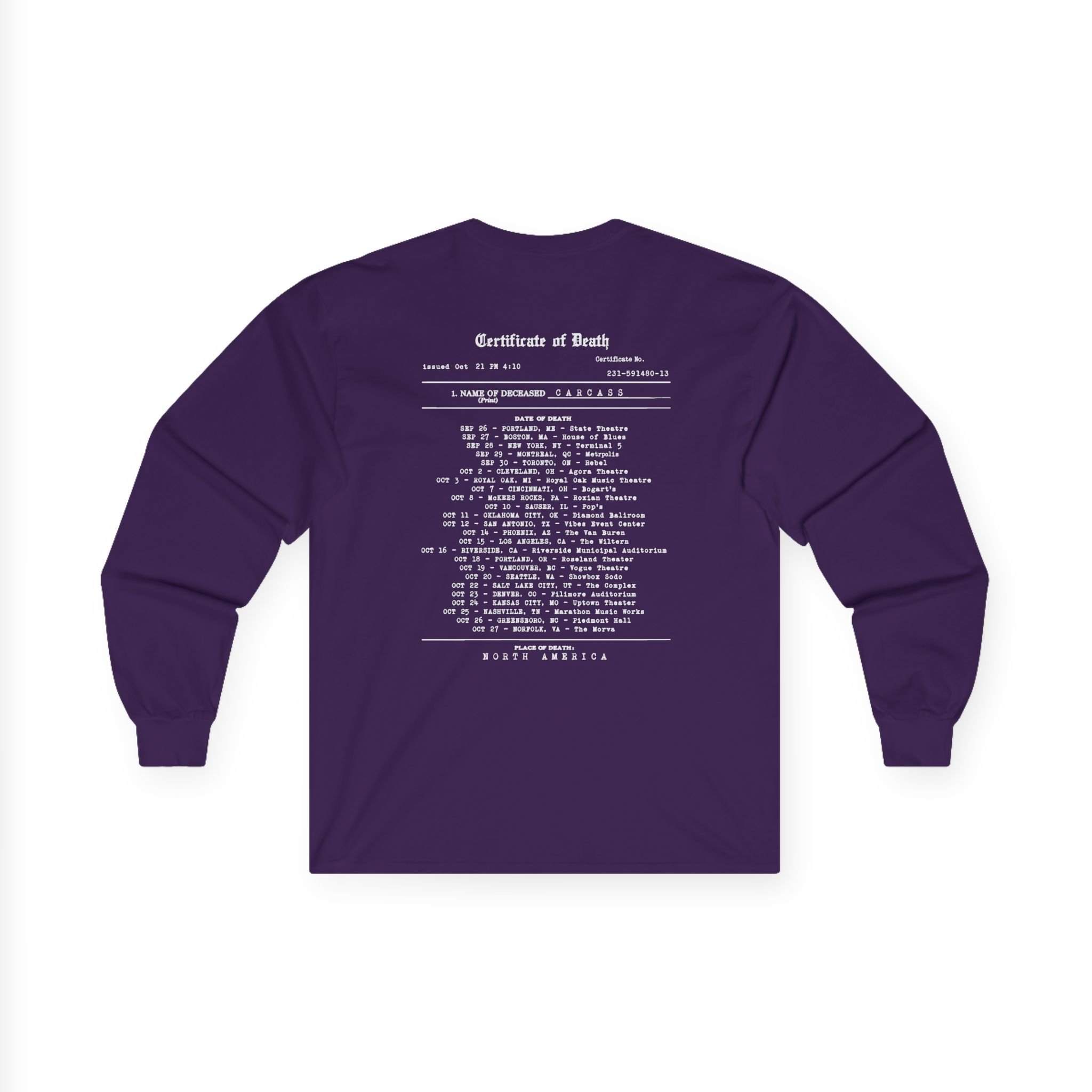 Carcass Certificate of Death Unisex Ultra Cotton Long Sleeve Tee - Image 14