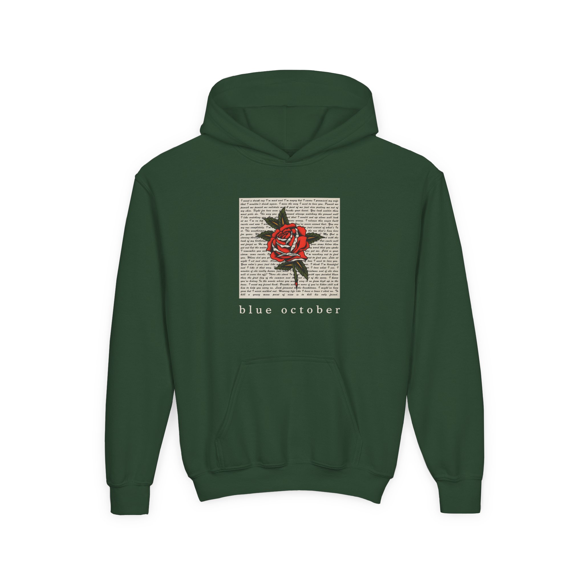 Blue October Rose Lyric Youth Heavy Blend Hooded Sweatshirt - Image 5