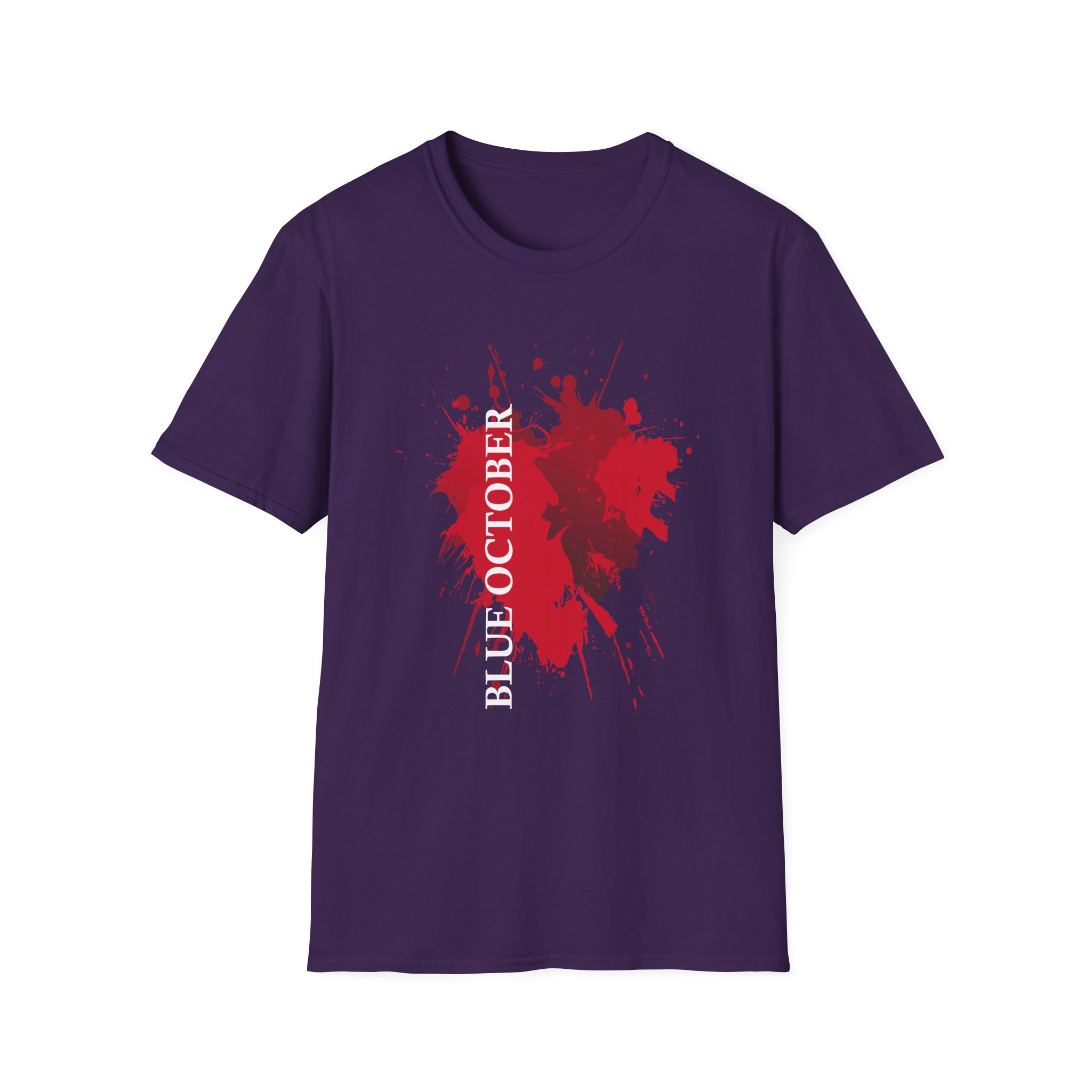 Blue October Splatter Heart Unisex Softstyle T-Shirt - Image 15