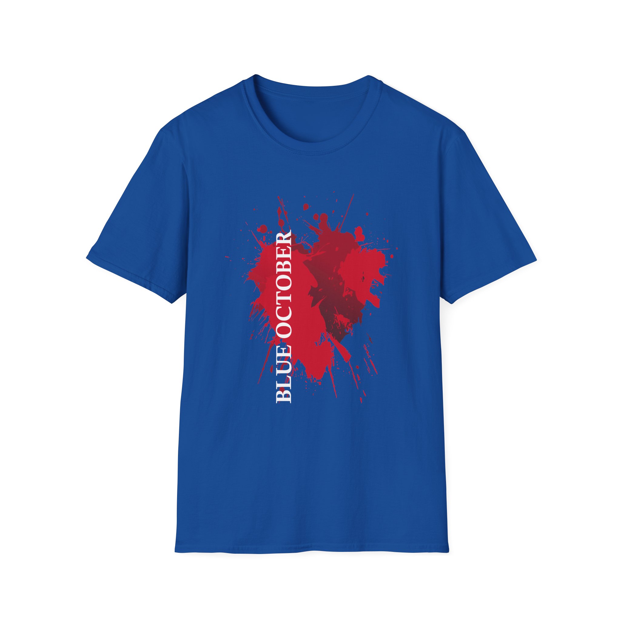 Blue October Splatter Heart Unisex Softstyle T-Shirt - Image 7