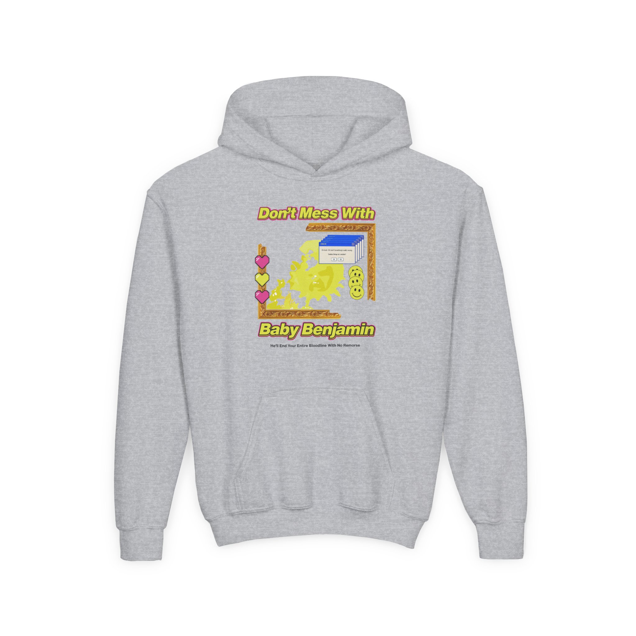 Garrett Watts Don't Mess With Baby Benjamin Youth Heavy Blend Hooded Sweatshirt - Image 3