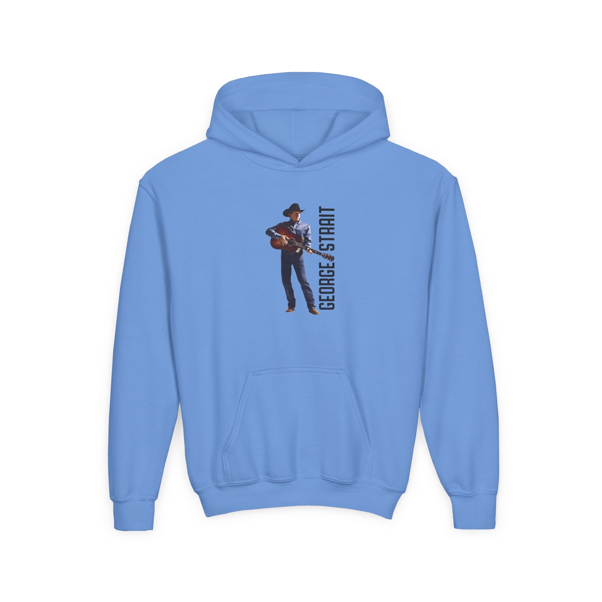 George Strait Heather Denim Silhouette Youth Heavy Blend Hooded Sweatshirt - Image 5