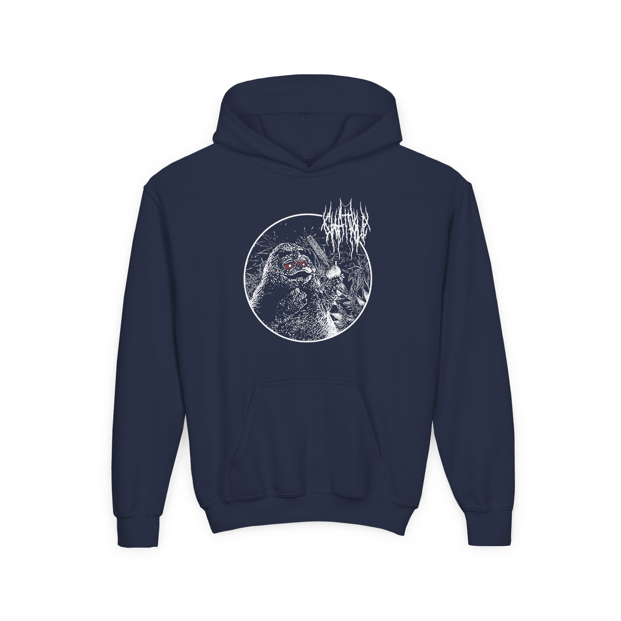 Chat Pile Grim Guy Smoking Weed Youth Heavy Blend Hooded Sweatshirt - Image 7