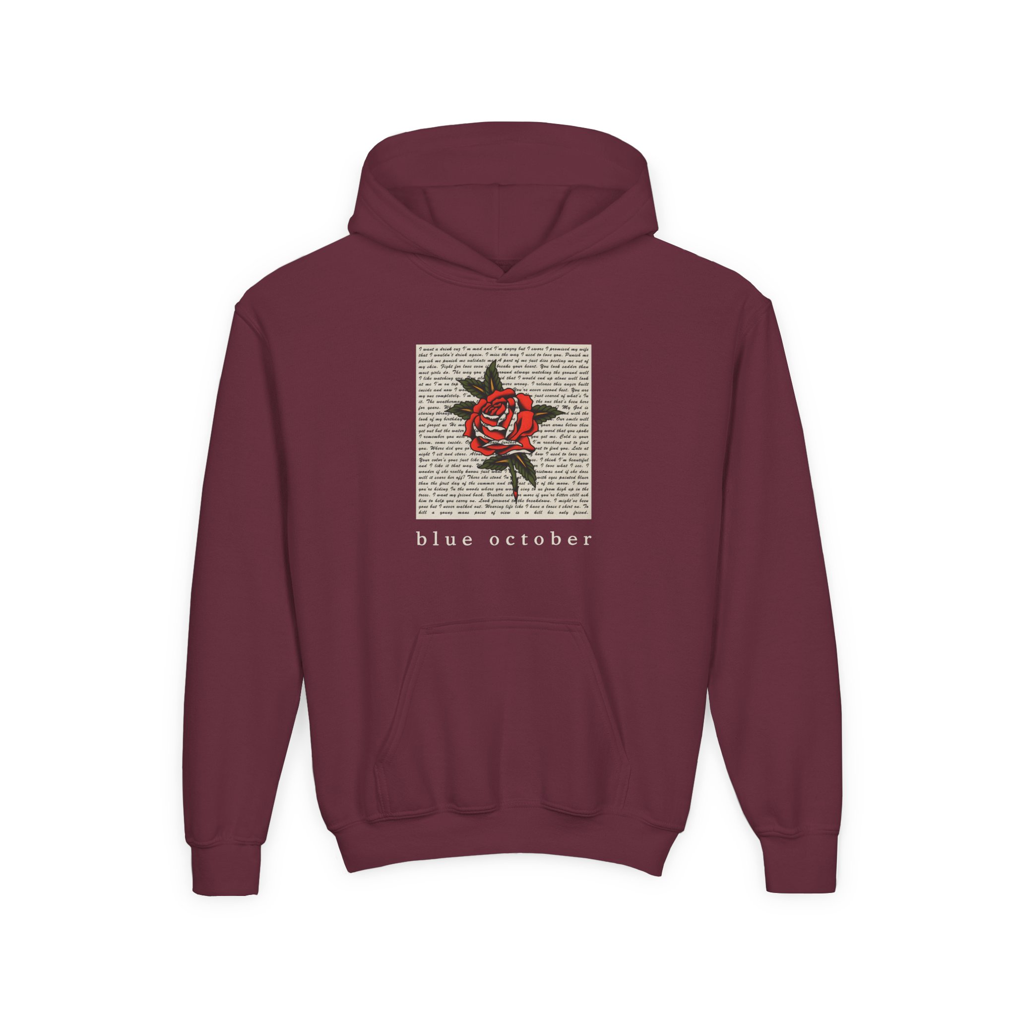 Blue October Rose Lyric Youth Heavy Blend Hooded Sweatshirt - Image 3