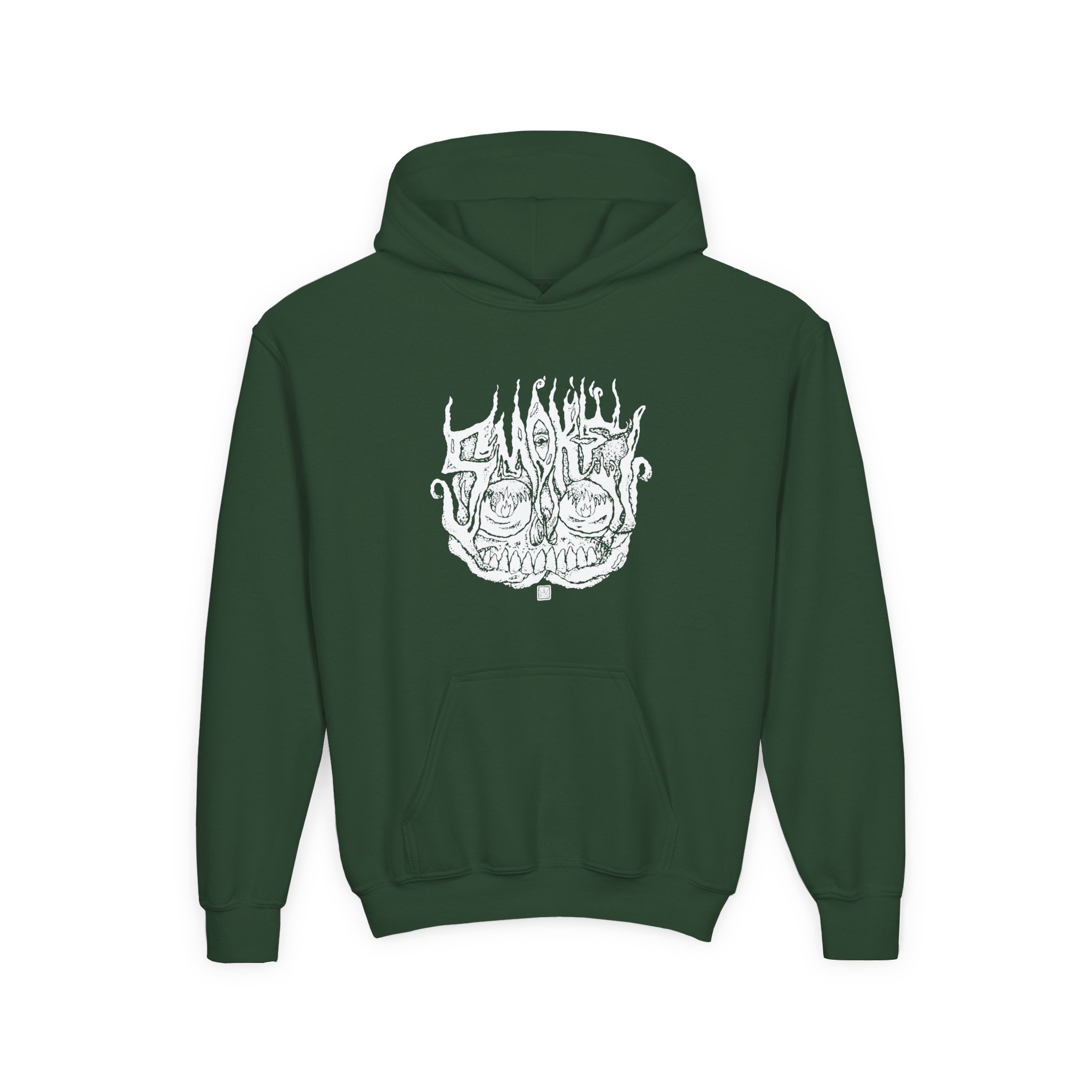 Smoke Smoking Skull Youth Heavy Blend Hooded Sweatshirt - Image 5