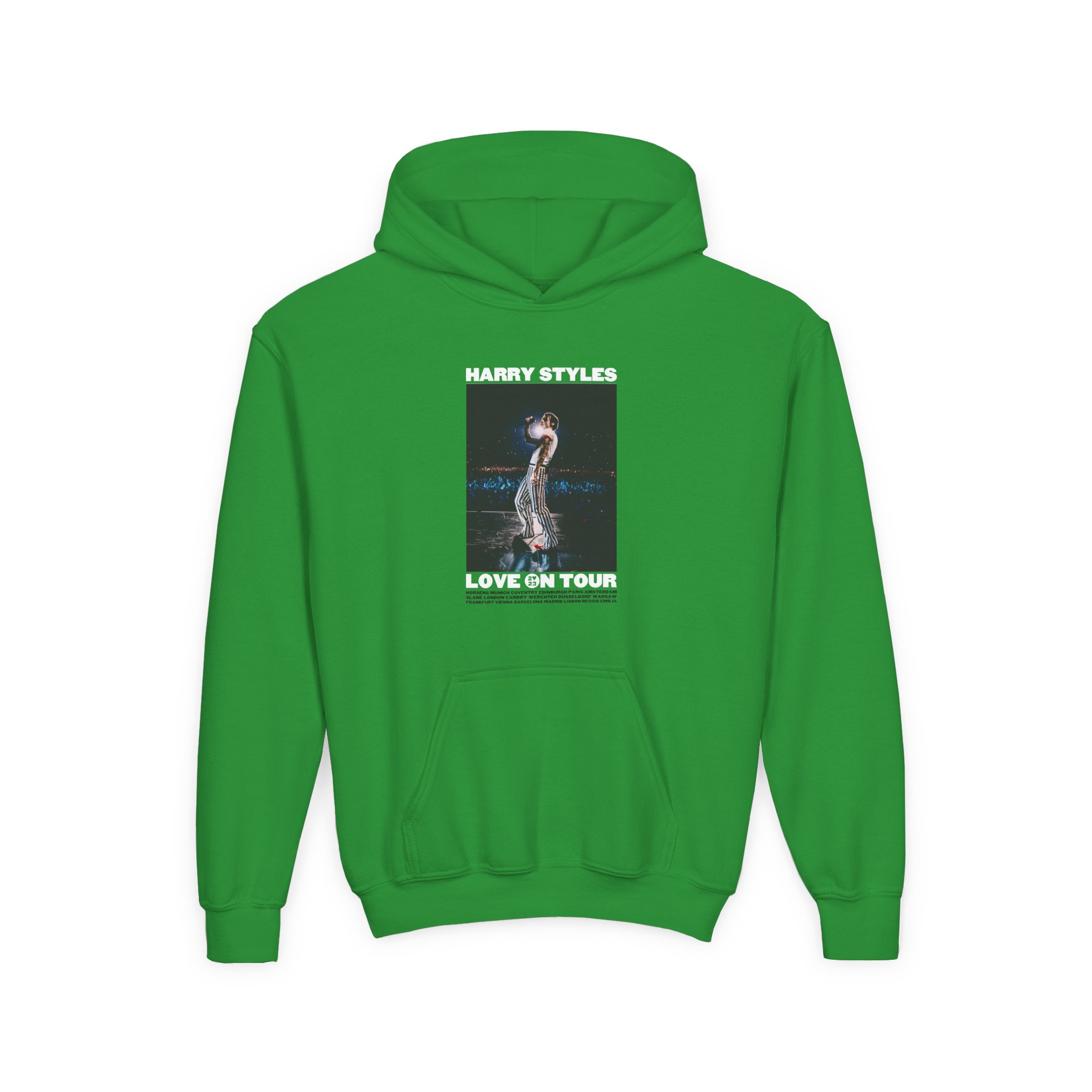 Love on Tour Gray Photo Youth Heavy Blend Hooded Sweatshirt - Image 5