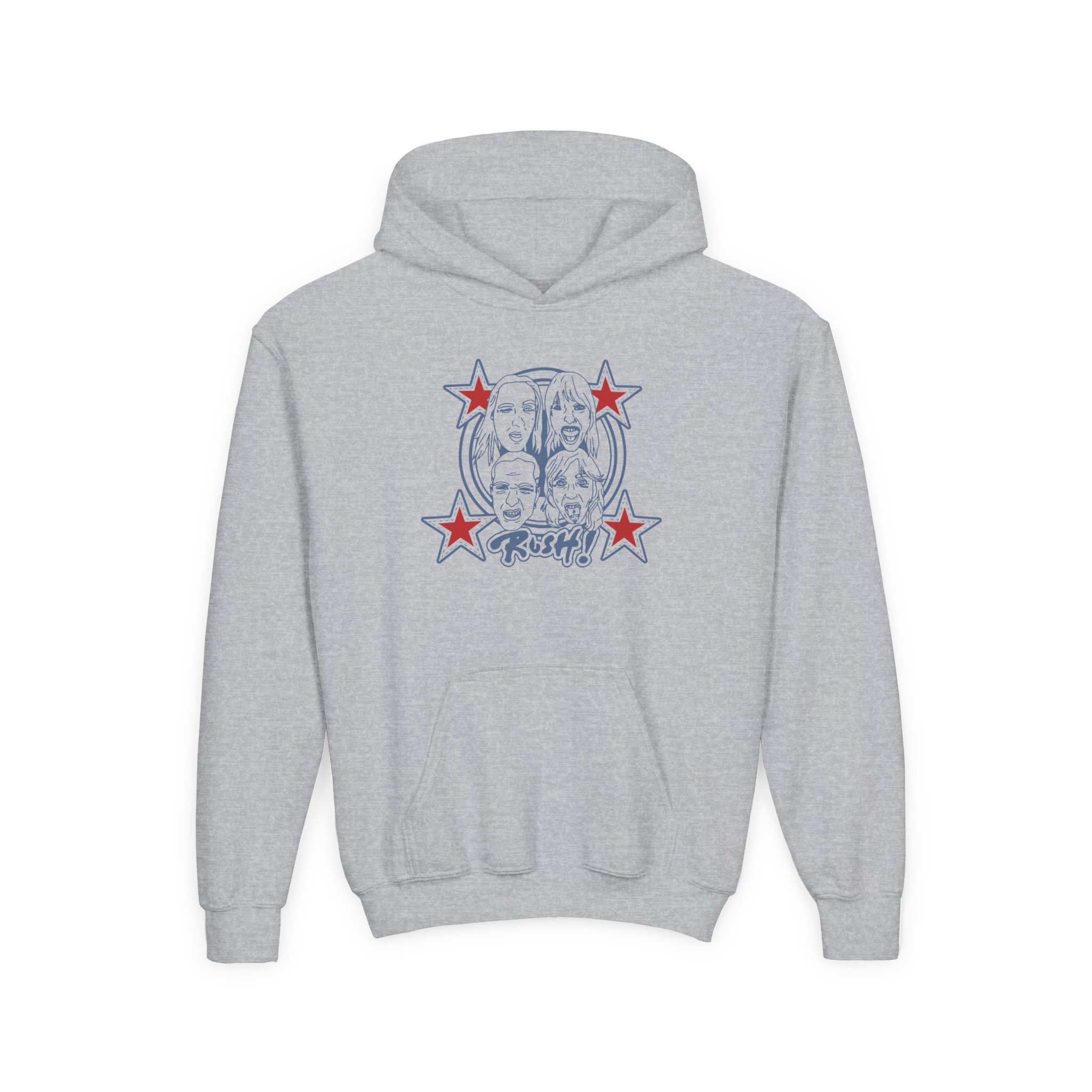 Maneskin RUSH! Faces & Red Starz Youth Heavy Blend Hooded Sweatshirt - Image 3