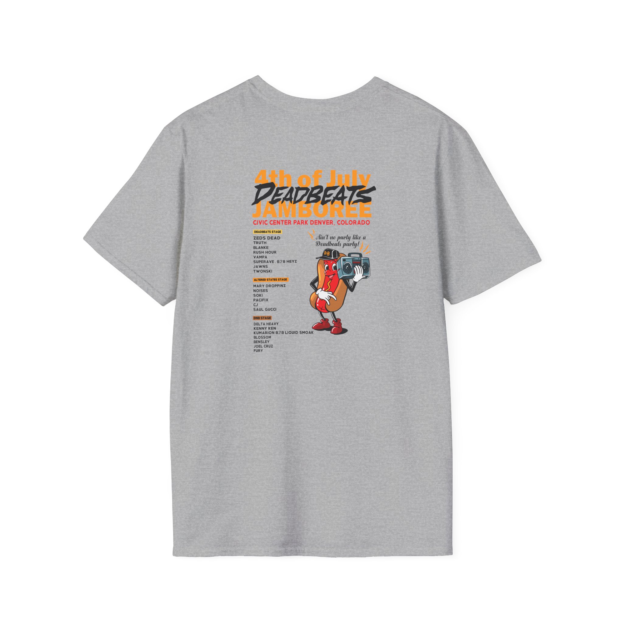 Deadbeats Jamboree Hot Dog Unisex Softstyle T-Shirt - Image 4