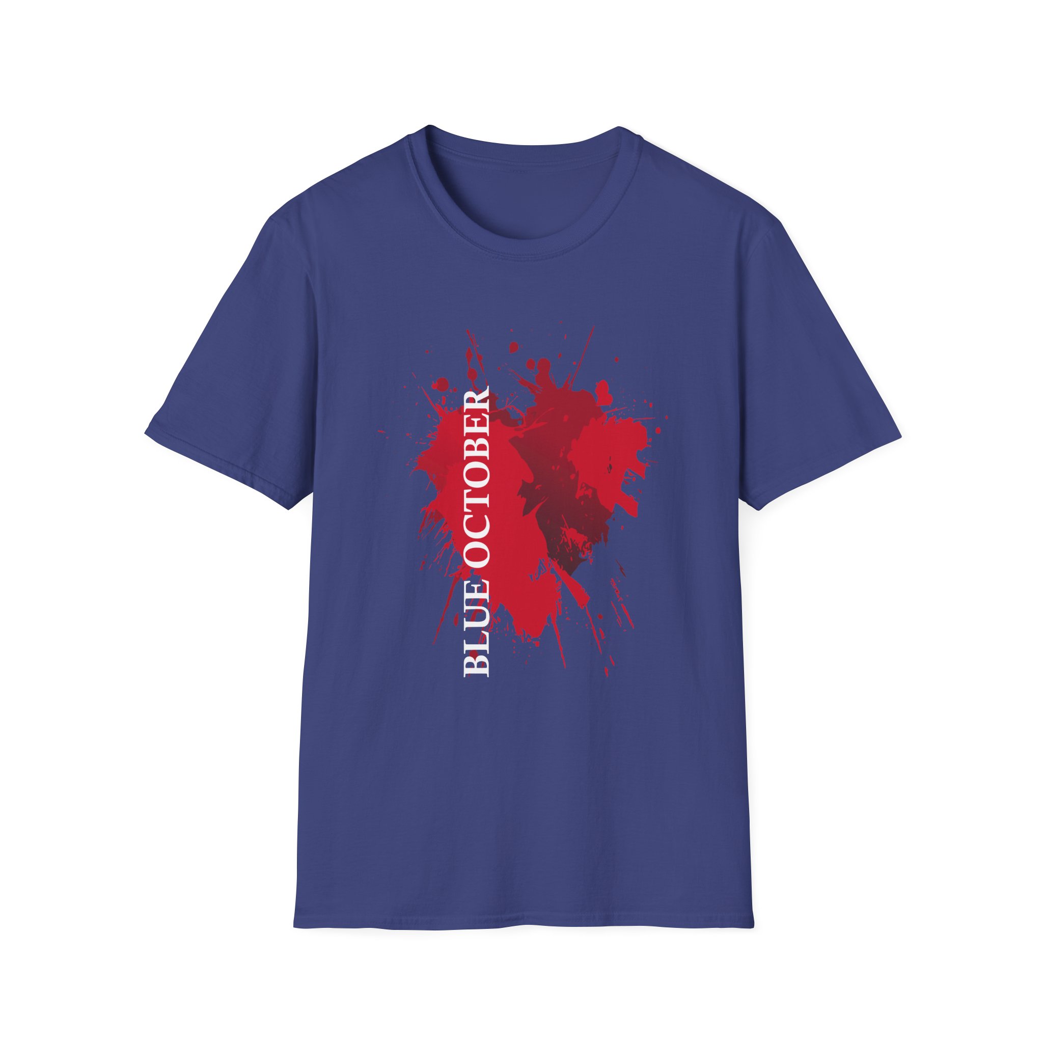 Blue October Splatter Heart Unisex Softstyle T-Shirt - Image 9