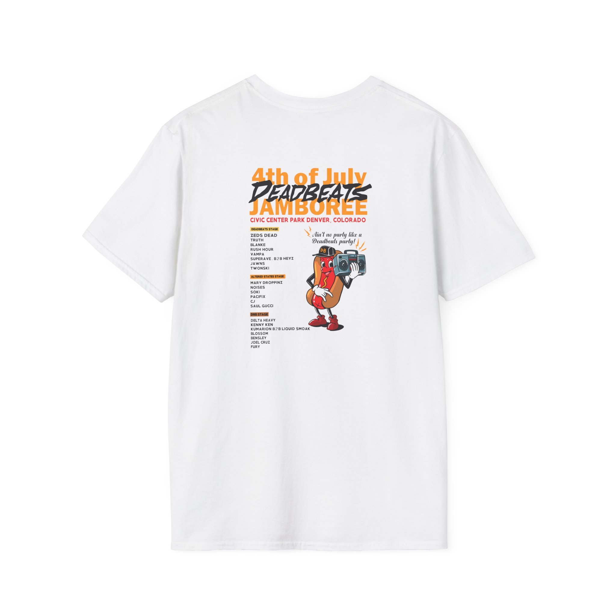 Deadbeats Jamboree Hot Dog Unisex Softstyle T-Shirt - Image 2