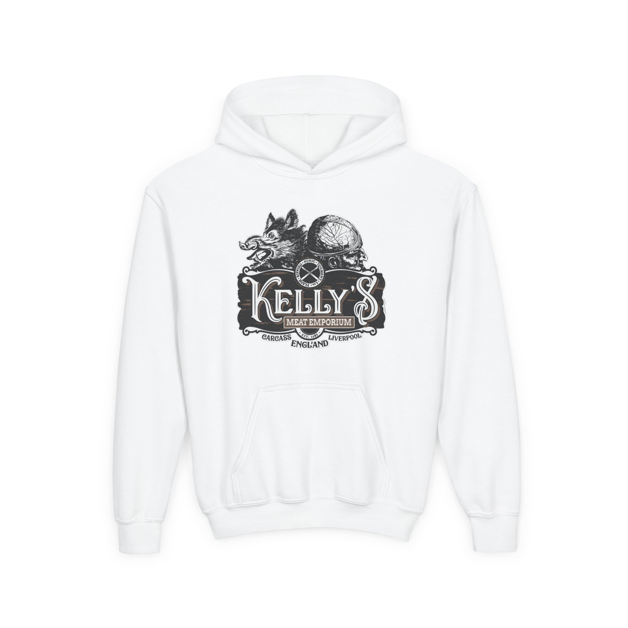Youth Carcass Kelly's Meat Emporium Heavy Blend Hooded Sweatshirt - Image 3