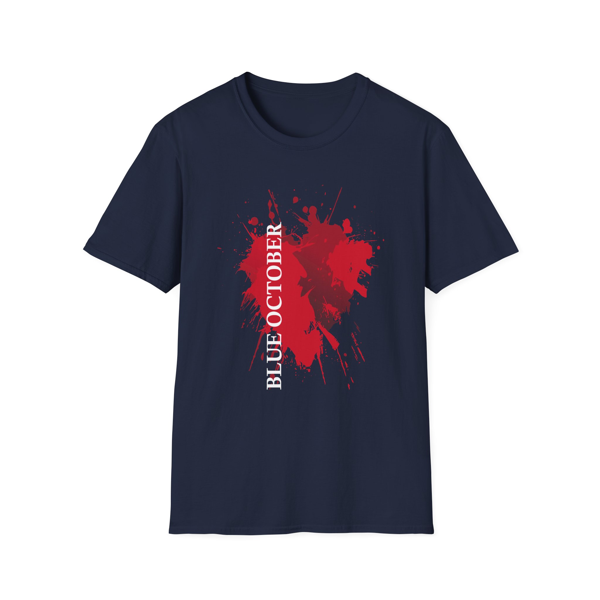 Blue October Splatter Heart Unisex Softstyle T-Shirt - Image 13