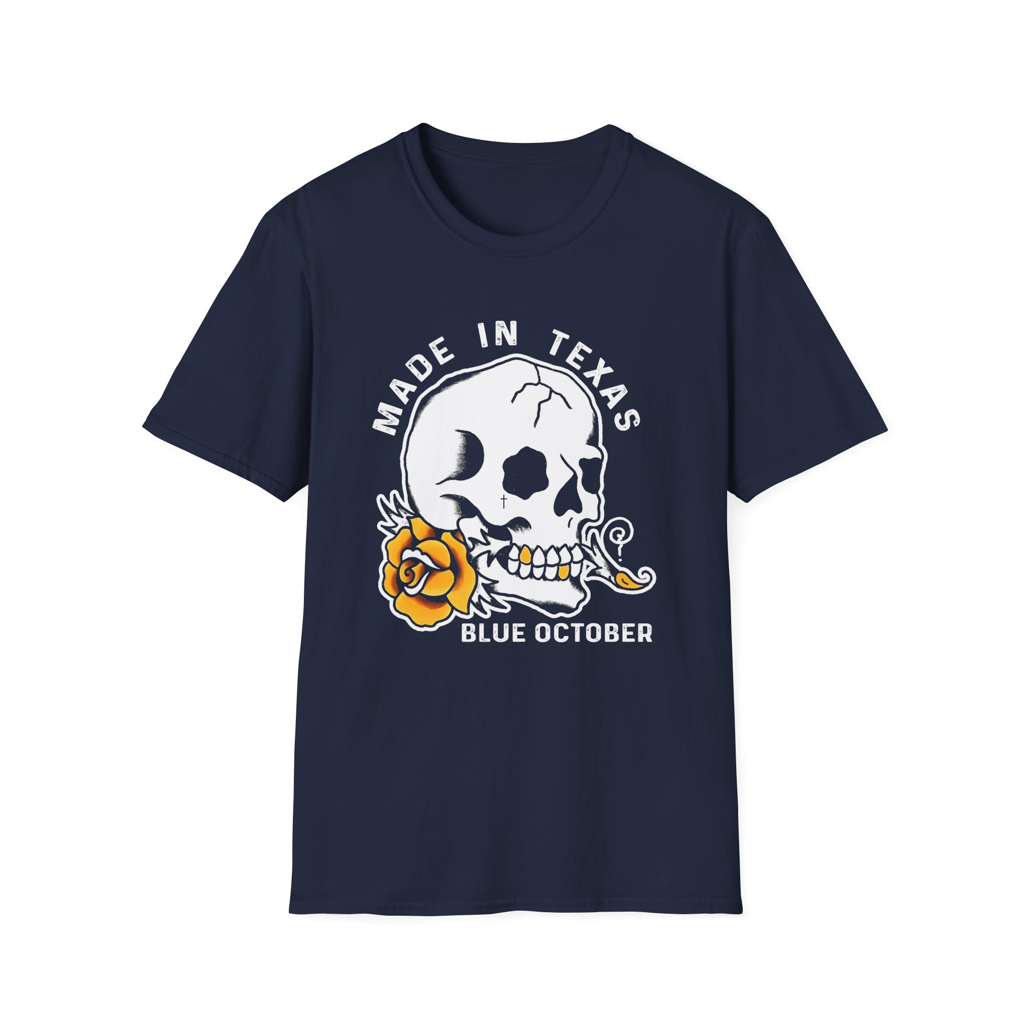 Blue October Skull Rose Unisex Softstyle T-Shirt - Image 13