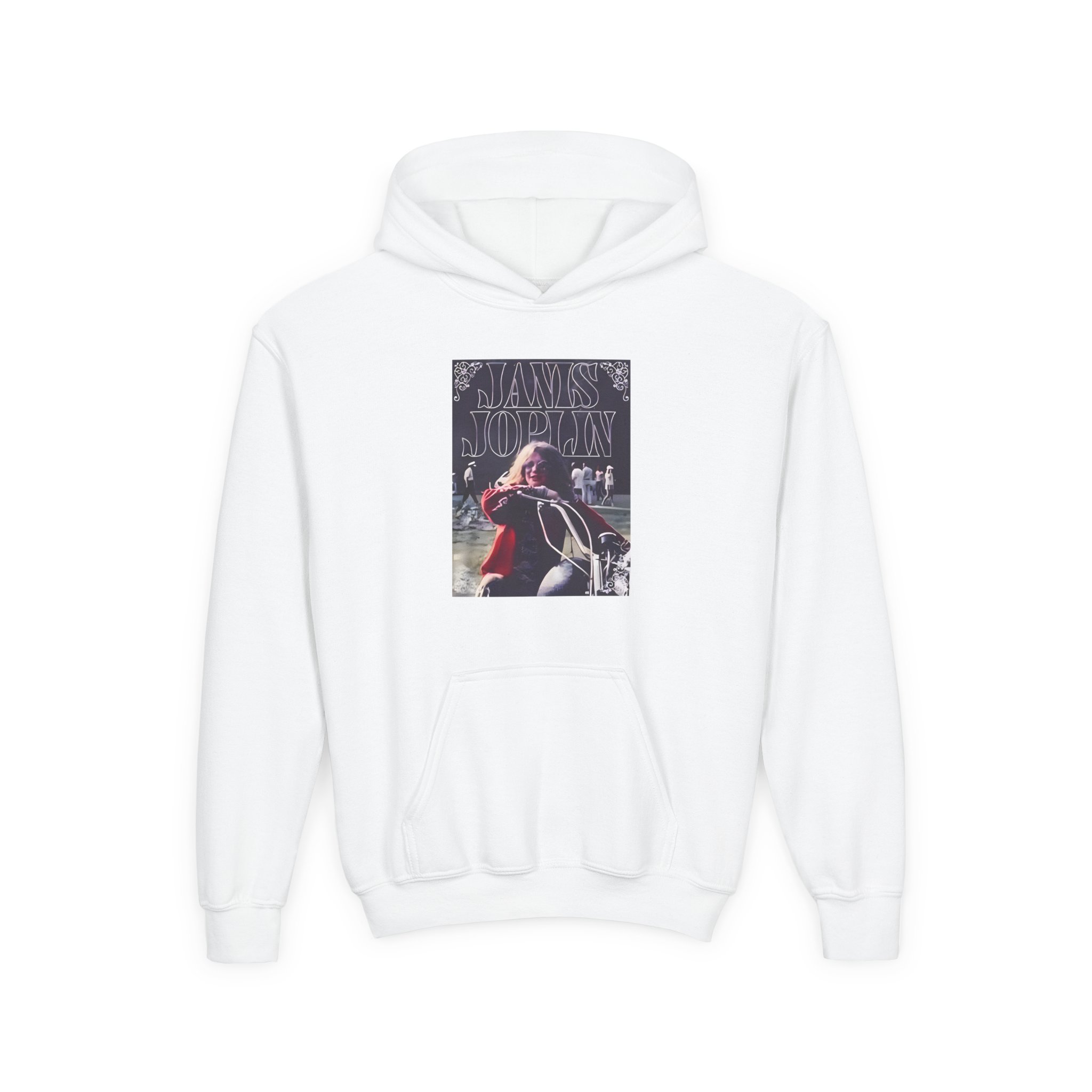 Janis Joplin Greatest Hits Motorcycle Cover Youth Heavy Blend Hooded Sweatshirt