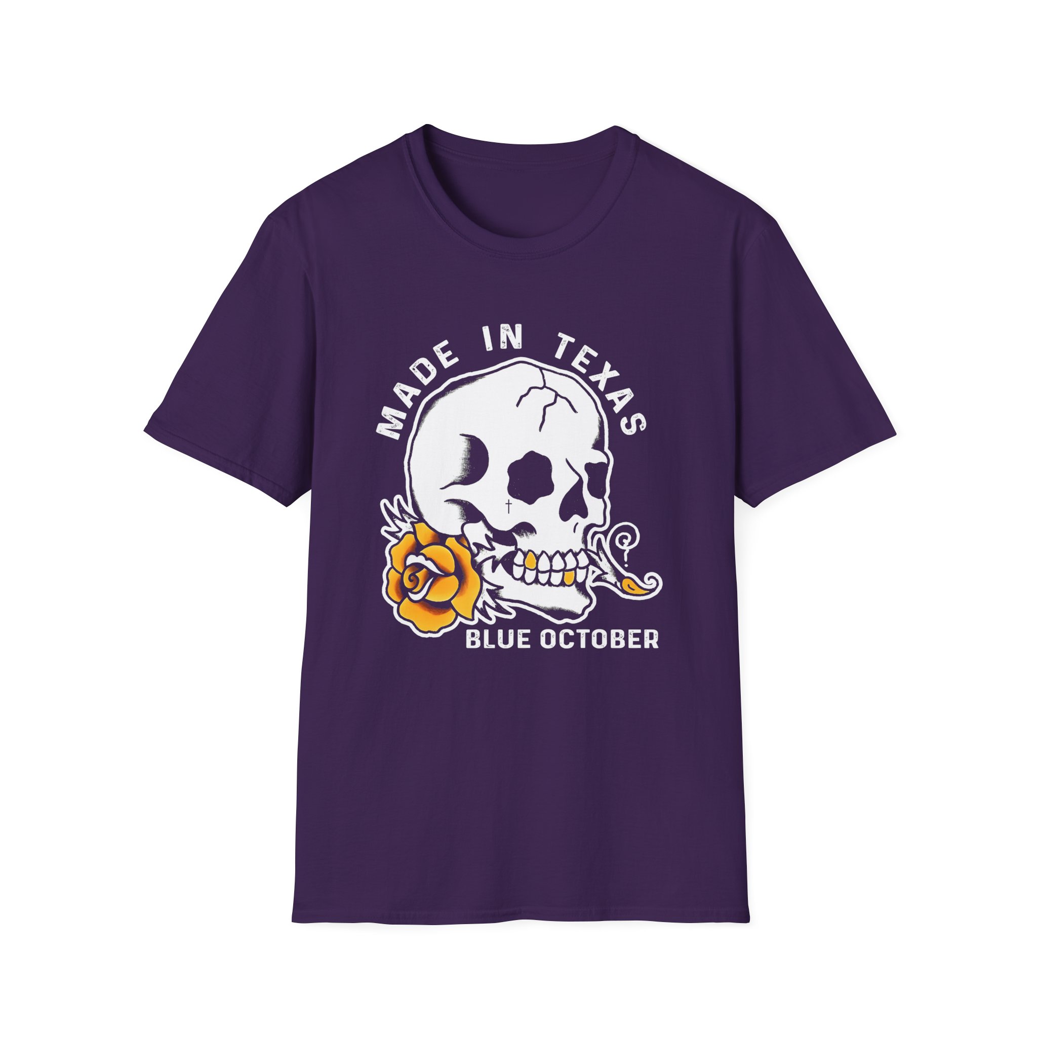 Blue October Skull Rose Unisex Softstyle T-Shirt - Image 15