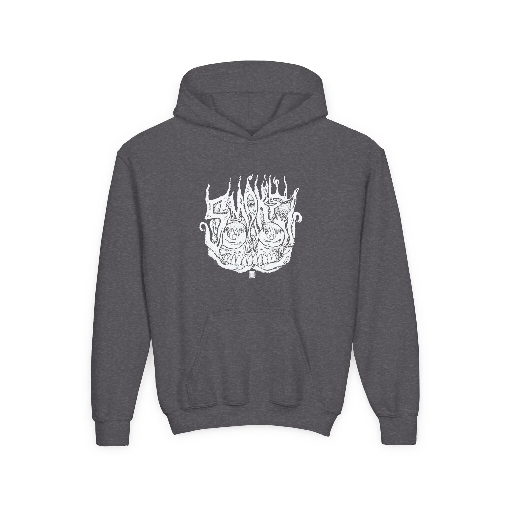 Smoke Smoking Skull Youth Heavy Blend Hooded Sweatshirt - Image 7
