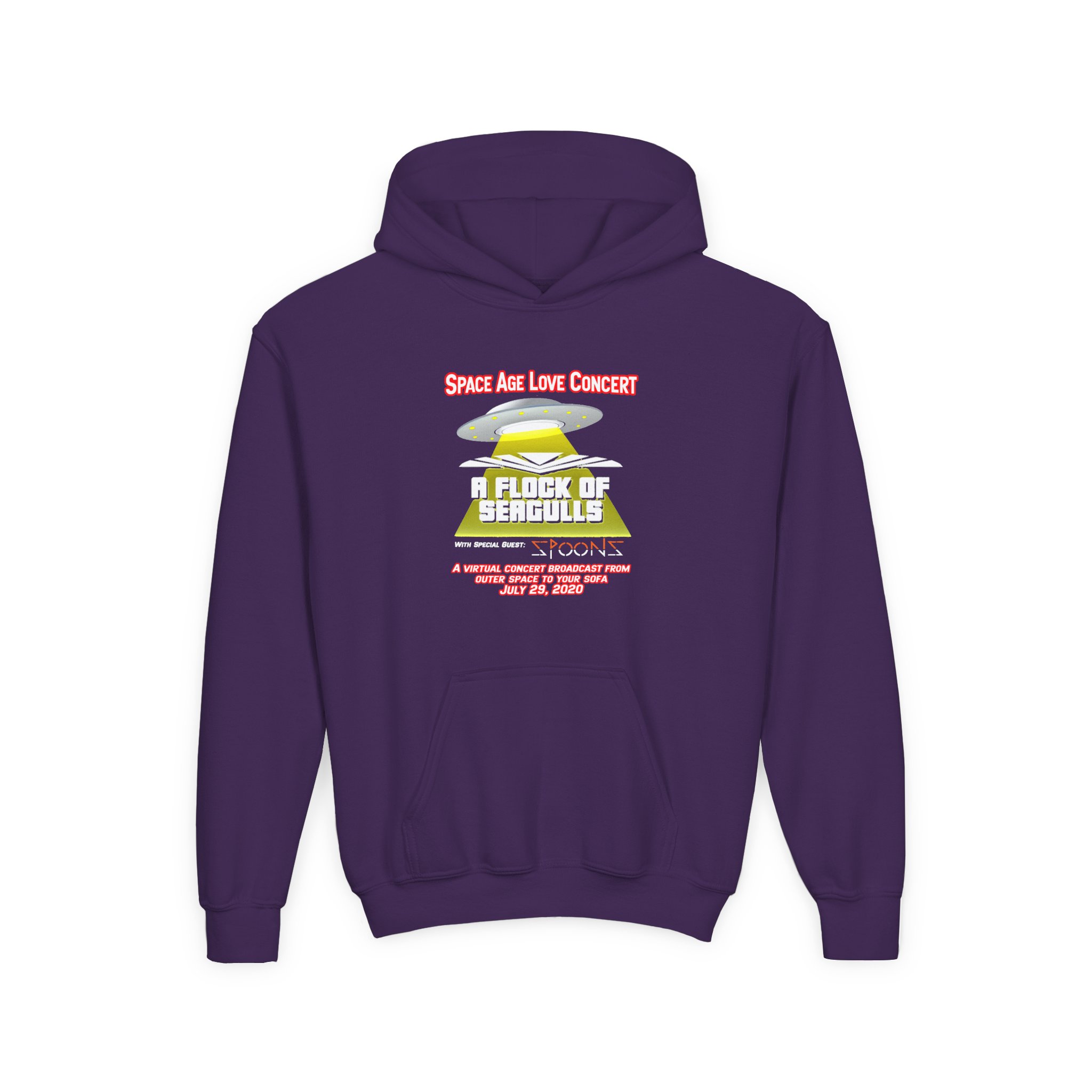 A Flock of Seagulls Space Age Love Concert Youth Heavy Blend Hooded Sweatshirt - Image 9
