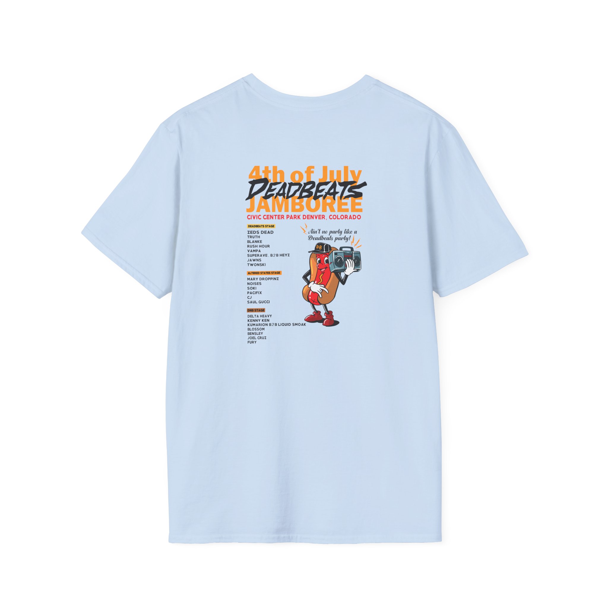 Deadbeats Jamboree Hot Dog Unisex Softstyle T-Shirt - Image 8