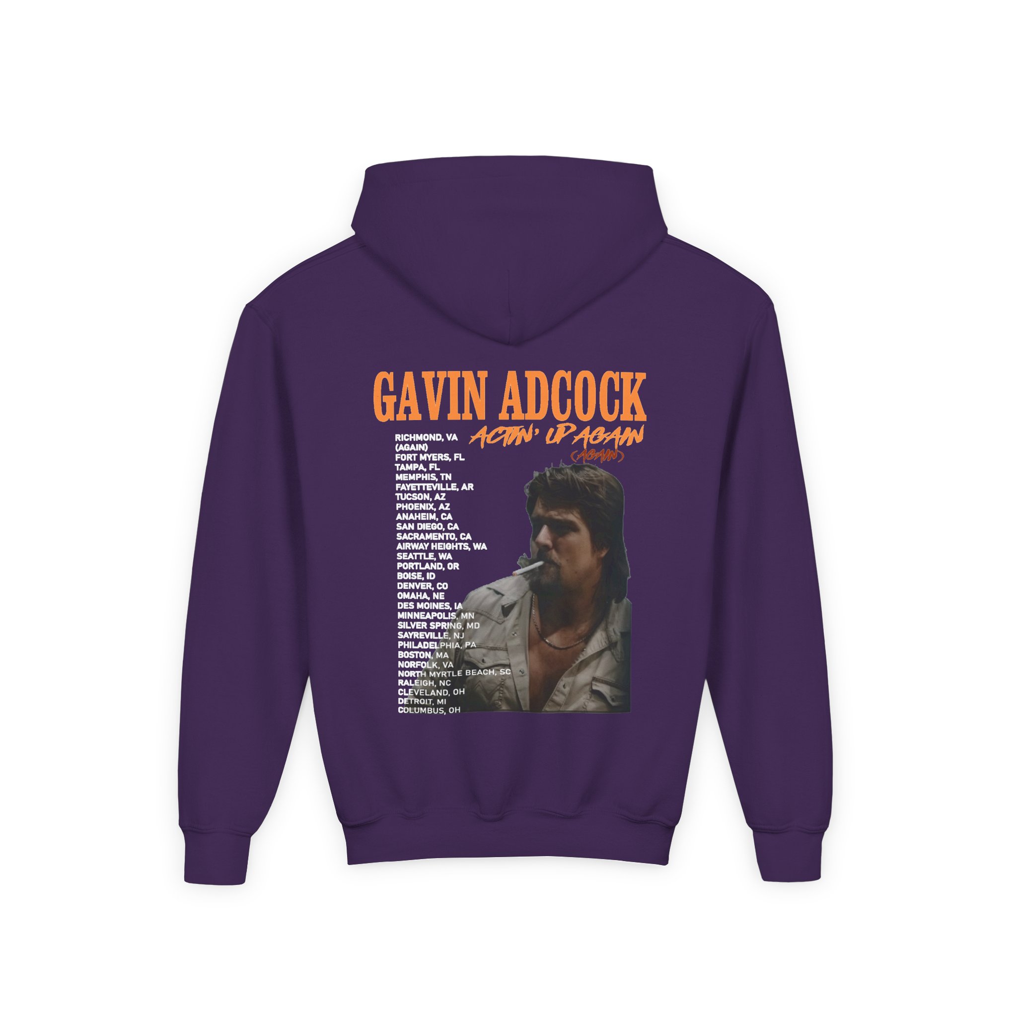 Gavin Adcock Actin' Up Again Tour Youth Heavy Blend Hooded Sweatshirt - Image 6