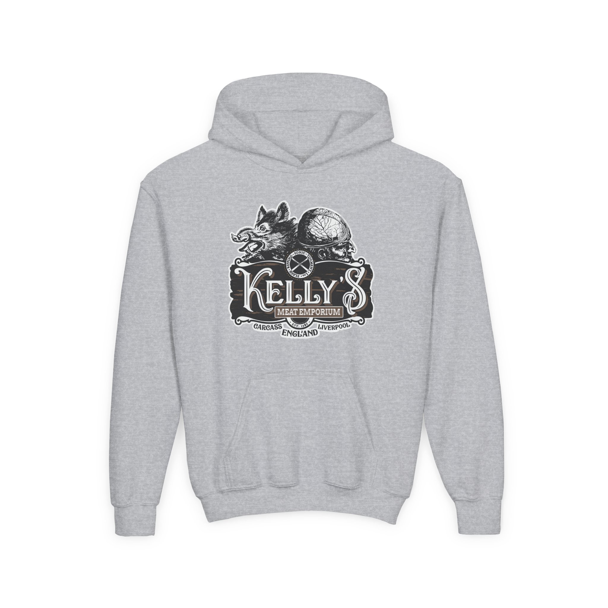 Youth Carcass Kelly's Meat Emporium Heavy Blend Hooded Sweatshirt - Image 5